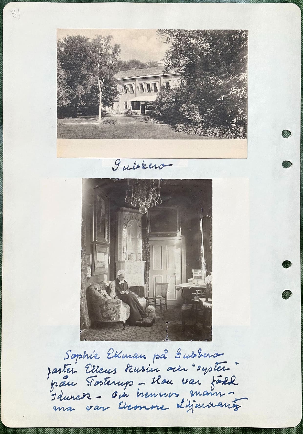 Fotograferad dagbokssida 54. Foto: 'Gubbero'. Foto av salong på Gubbero. Sidans text är återgiven under bilden.