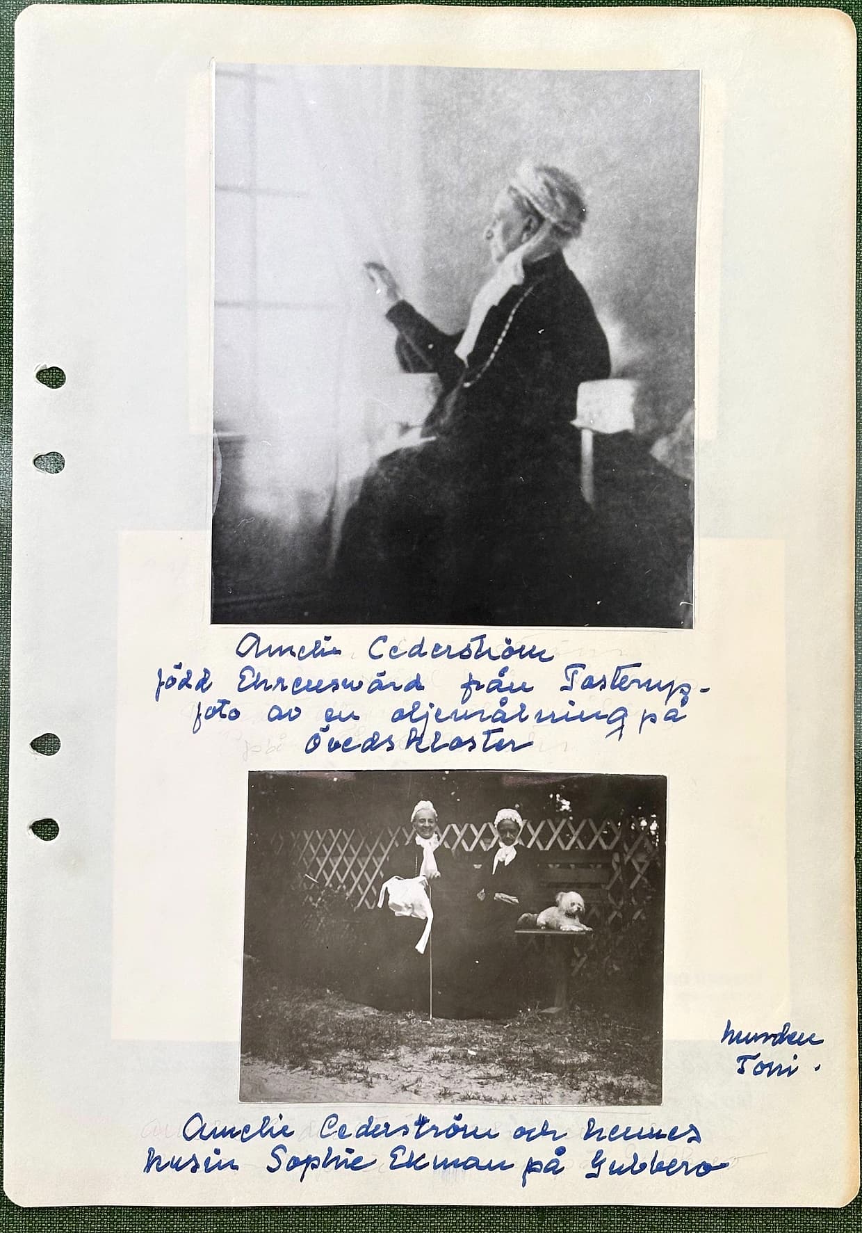 Fotograferad dagbokssida 75. Foto av oljemålning på Amelie Cederström. Foto på Amelie Cederström och Sophie Ekman. Sidans text är återgiven under bilden.